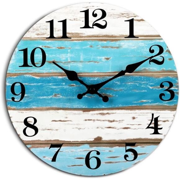 Beach Themed Blue Wall Clocks Battery Operated Silent Non-Ticking, - Picture 1 of 5